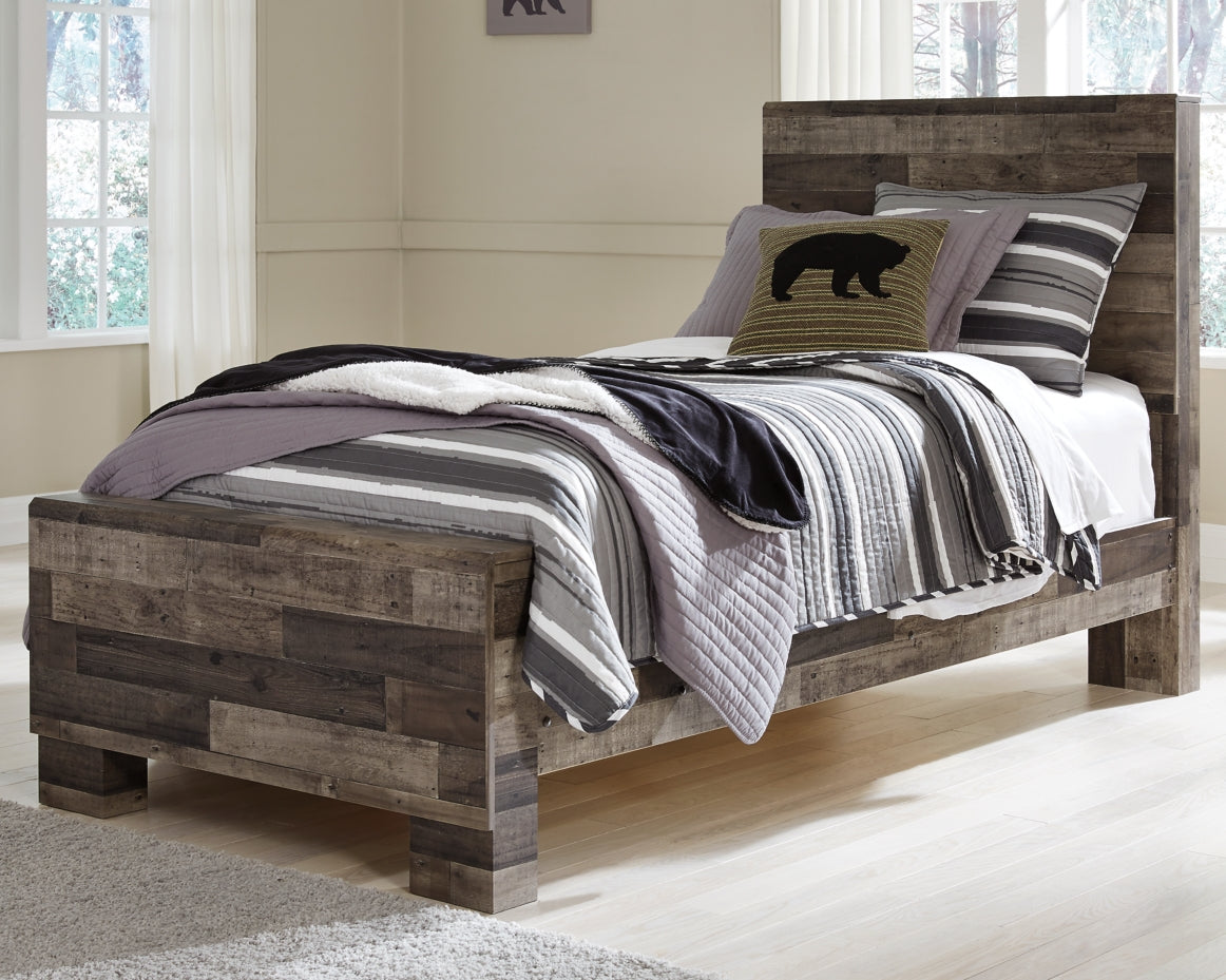 Derekson Twin Panel Bed with Mirrored Dresser and 2 Nightstands - furniture place usa