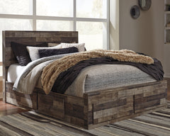 Derekson Queen Panel Bed with 4 Storage Drawers with Mirrored Dresser and 2 Nightstands - furniture place usa