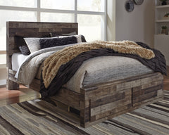 Derekson Queen Panel Bed with 2 Storage Drawers with Mirrored Dresser, Chest and 2 Nightstands - PKG003526 - furniture place usa