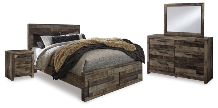 Derekson Queen Panel Bed with 2 Storage Drawers with Mirrored Dresser and Nightstand - furniture place usa
