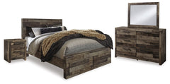 Derekson Queen Panel Bed with 2 Storage Drawers with Mirrored Dresser and Nightstand - furniture place usa