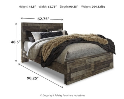 Derekson Queen Panel Bed with 2 Storage Drawers with Mirrored Dresser and Nightstand - furniture place usa