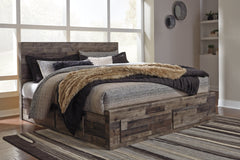 Derekson King Panel Bed with 6 Storage Drawers with Mirrored Dresser and 2 Nightstands - furniture place usa