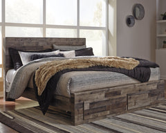 Derekson King Panel Bed with 2 Storage Drawers with Mirrored Dresser, Chest and 2 Nightstands - furniture place usa