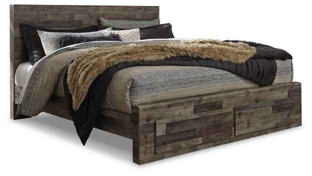 Derekson King Panel Bed with 2 Storage Drawers with Mirrored Dresser, Chest and 2 Nightstands - furniture place usa