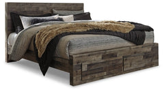 Derekson King Panel Bed with 2 Storage Drawers with Mirrored Dresser, Chest and 2 Nightstands - furniture place usa