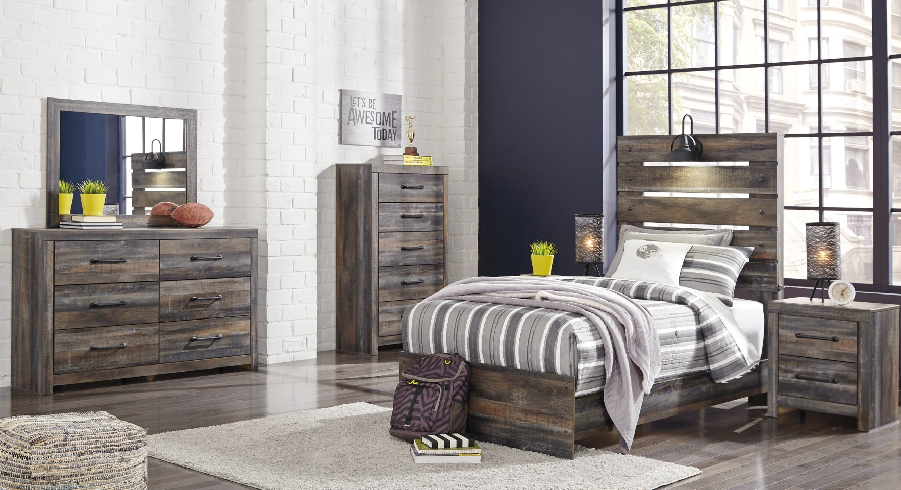 Drystan Twin Panel Bed with Dresser - furniture place usa