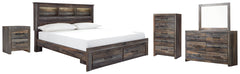 Drystan Queen Bookcase Bed with 2 Storage Drawers with Mirrored Dresser, Chest and Nightstand - PKG003244 - furniture place usa