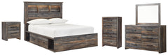 Drystan Full Bookcase Bed with 2 Storage Drawers with Mirrored Dresser, Chest and Nightstand - PKG003335 - furniture place usa