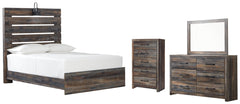 Drystan Full Panel Bed with Mirrored Dresser and Chest - furniture place usa