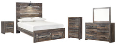 Drystan Queen Panel Bed with 2 Storage Drawers with Mirrored Dresser, Chest and Nightstand - PKG003256 - furniture place usa