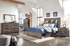 Drystan Full Bookcase Bed with 2 Storage Drawers with Mirrored Dresser, Chest and Nightstand - PKG003335 - furniture place usa