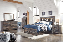 Drystan Full Bookcase Bed with 2 Storage Drawers with Mirrored Dresser, Chest and 2 Nightstands - PKG003239 - furniture place usa