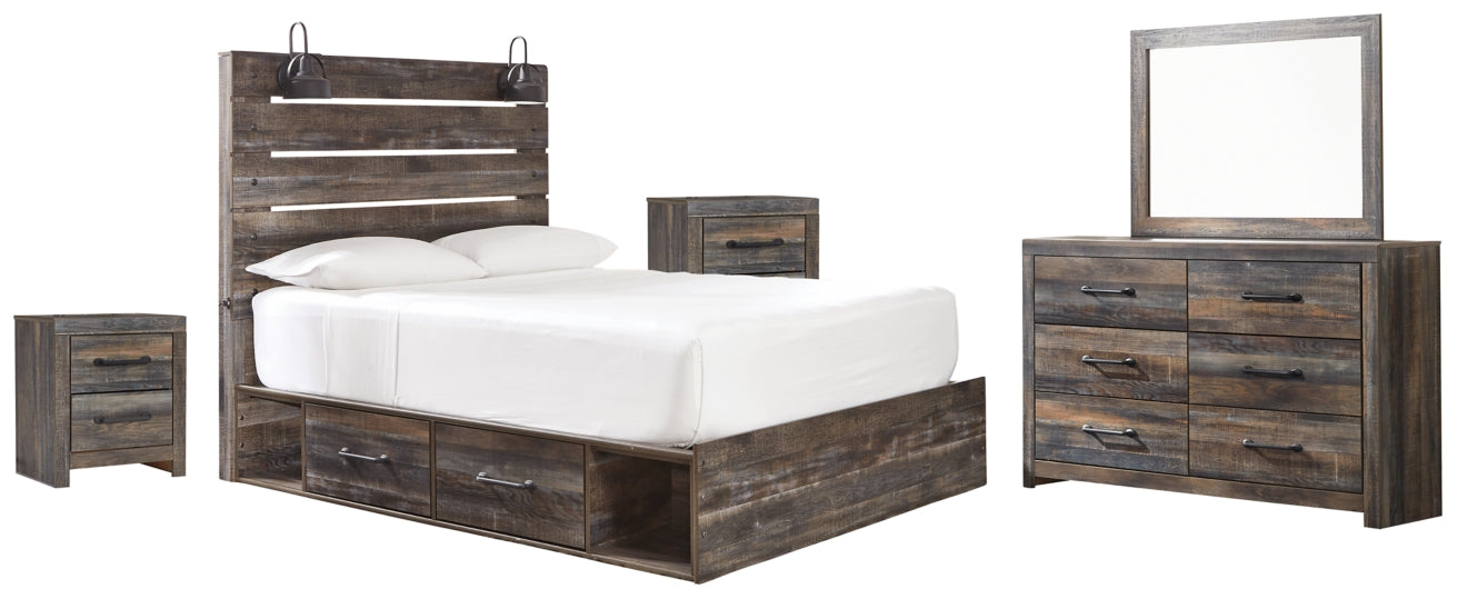 Drystan Twin Panel Bed with 2 Storage Drawers with Mirrored Dresser and 2 Nightstands - furniture place usa