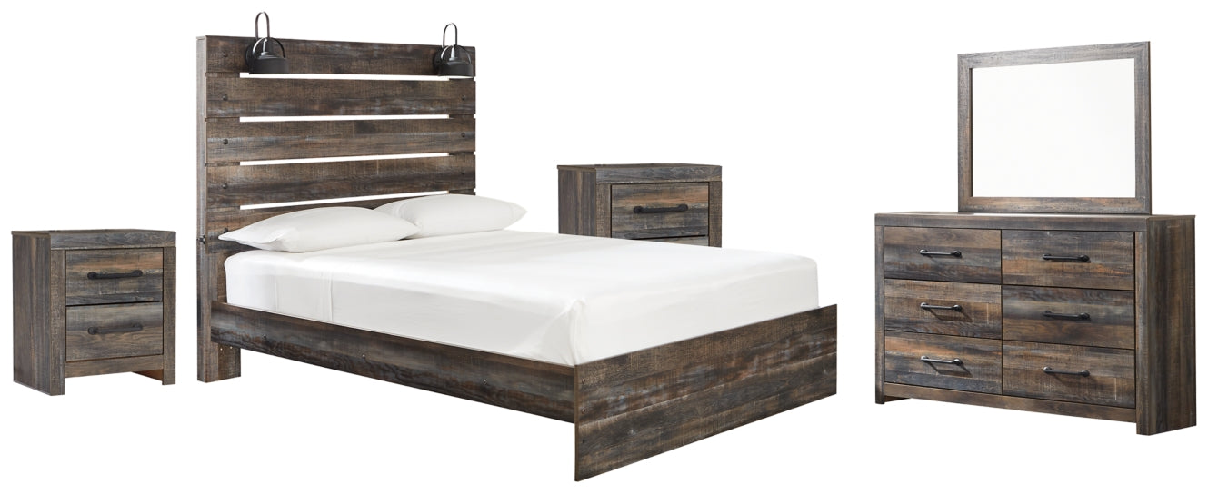 Drystan Full Panel Bed with Mirrored Dresser and 2 Nightstands - furniture place usa
