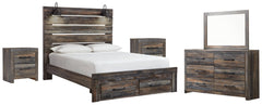 Drystan Queen Panel Bed with 2 Storage Drawers with Mirrored Dresser and 2 Nightstands - PKG003254 - furniture place usa