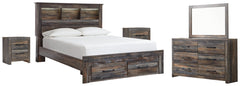 Drystan Queen Bookcase Bed with 2 Storage Drawers with Mirrored Dresser and 2 Nightstands - PKG003242 - furniture place usa