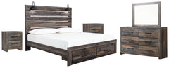 Drystan Queen Panel Bed with 2 Storage Drawers with Mirrored Dresser and 2 Nightstands - PKG003254 - furniture place usa