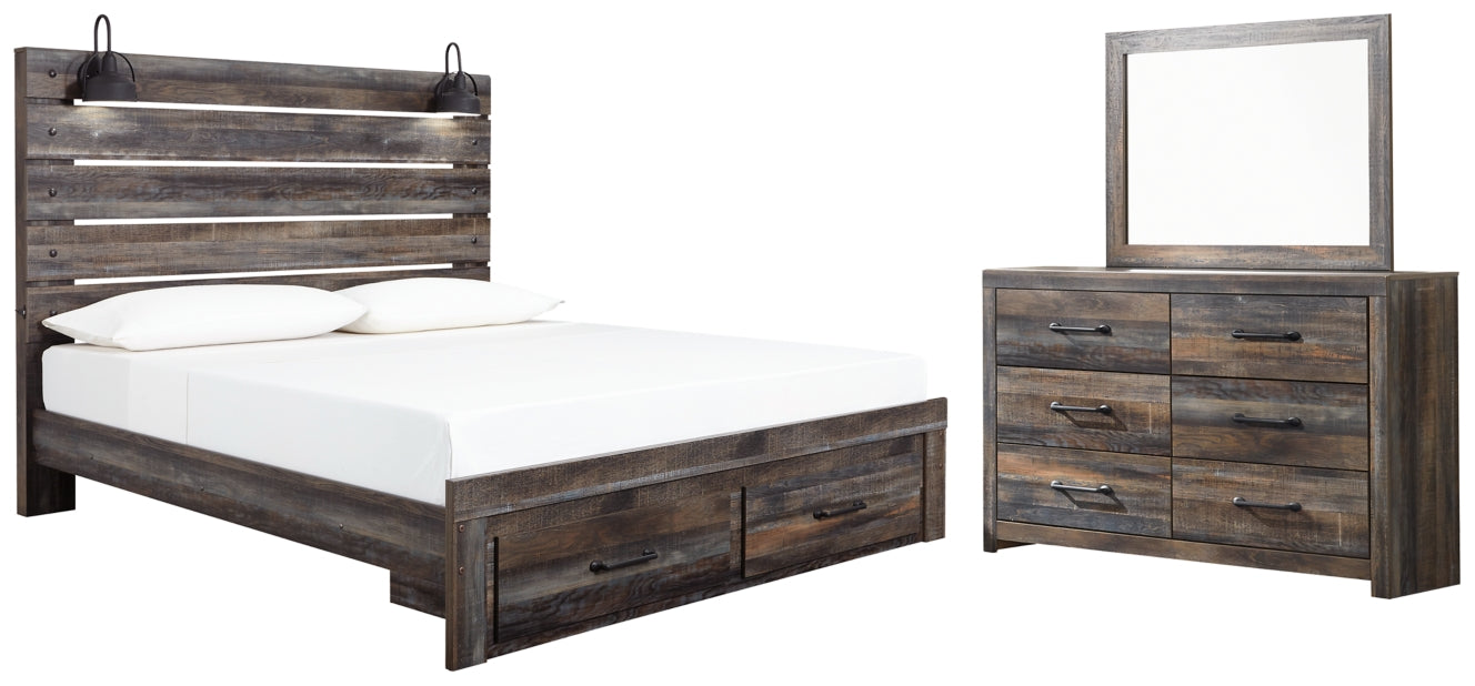 Drystan Queen Panel Bed with 2 Storage Drawers with Mirrored Dresser - PKG003253 - furniture place usa