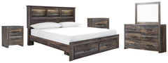 Drystan Queen Bookcase Bed with 2 Storage Drawers with Mirrored Dresser and 2 Nightstands - PKG003242 - furniture place usa