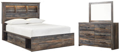 Drystan Full Bookcase Bed with 2 Storage Drawers with Mirrored Dresser - PKG003331 - furniture place usa