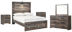 Drystan Queen Panel Bed with 2 Storage Drawers with Mirrored Dresser and 2 Nightstands - PKG003254 - furniture place usa