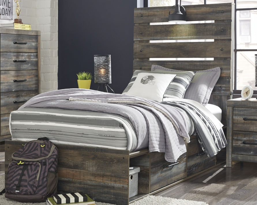 Drystan Twin Panel Bed with 4 Storage Drawers with Mirrored Dresser and Chest - furniture place usa