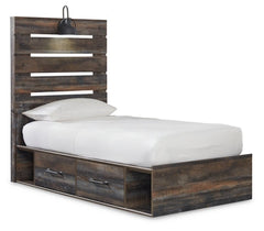 Drystan Twin Panel Bed with 4 Storage Drawers with Mirrored Dresser, Chest and 2 Nightstands - furniture place usa