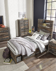 Drystan Full Panel Bed with 4 Storage Drawers with Mirrored Dresser, Chest and Nightstand - furniture place usa