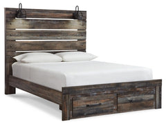 Drystan Queen Panel Bed with 2 Storage Drawers with Mirrored Dresser, Chest and Nightstand - PKG003256 - furniture place usa
