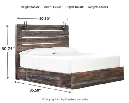 Drystan King Panel Bed with 2 Storage Drawers with Mirrored Dresser and Nightstand - furniture place usa