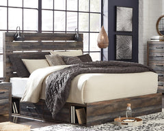 Drystan King Panel Bed with 2 Storage Drawers with Mirrored Dresser, Chest and 2 Nightstands - furniture place usa