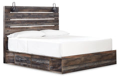 Drystan King Panel Bed with 2 Storage Drawers with Mirrored Dresser, Chest and 2 Nightstands - furniture place usa