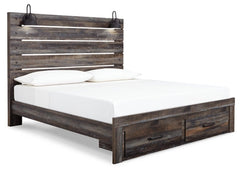 Drystan Queen Panel Bed with 2 Storage Drawers with Mirrored Dresser and Chest - PKG003255 - furniture place usa
