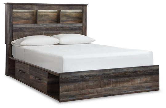 Drystan Queen Bookcase Bed with 4 Storage Drawers with Mirrored Dresser, Chest and Nightstand - furniture place usa