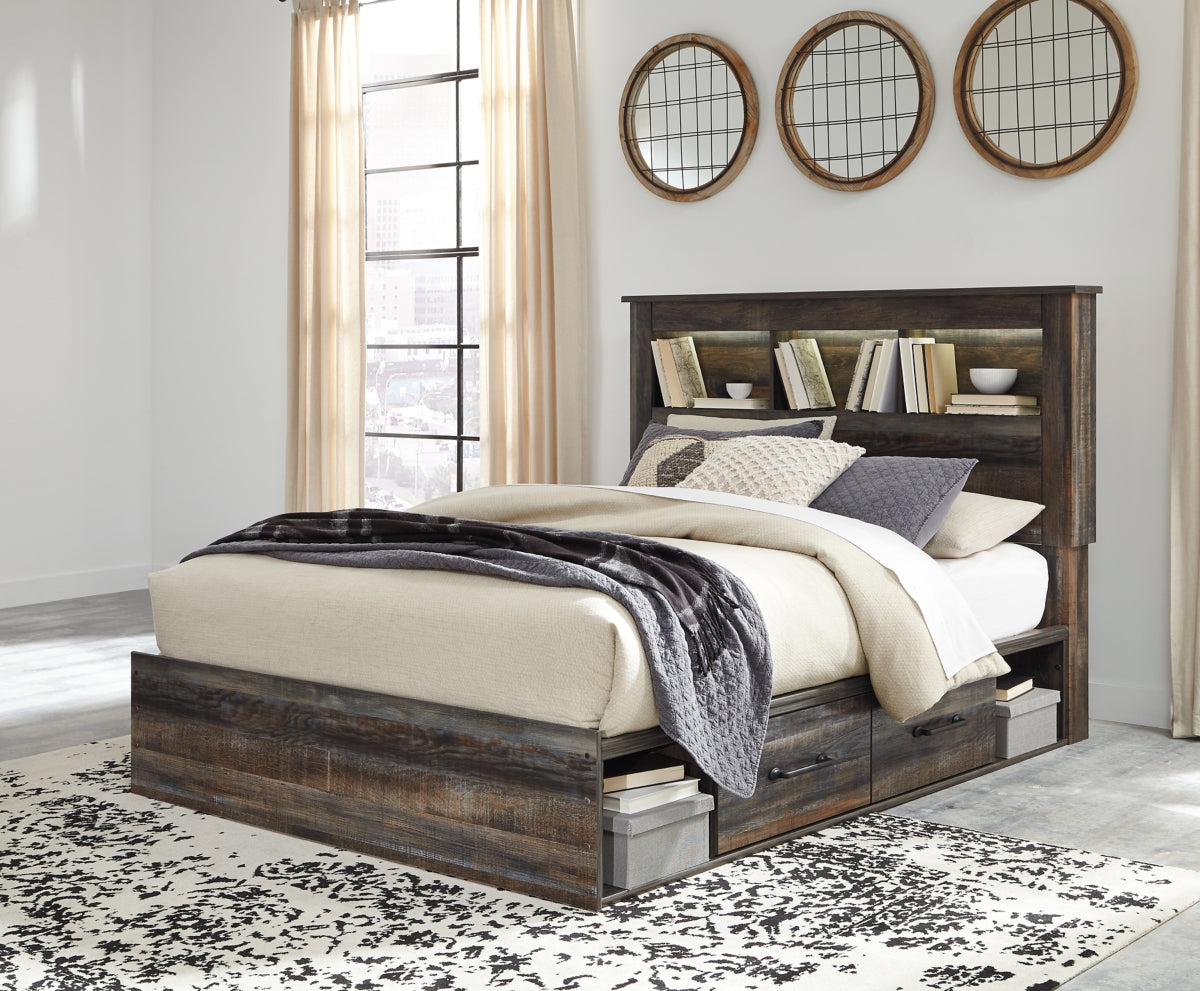 Drystan Queen Bookcase Bed with 4 Storage Drawers with Dresser - furniture place usa