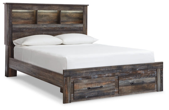 Drystan Queen Bookcase Bed with 2 Storage Drawers with Mirrored Dresser and 2 Nightstands - PKG003242 - furniture place usa