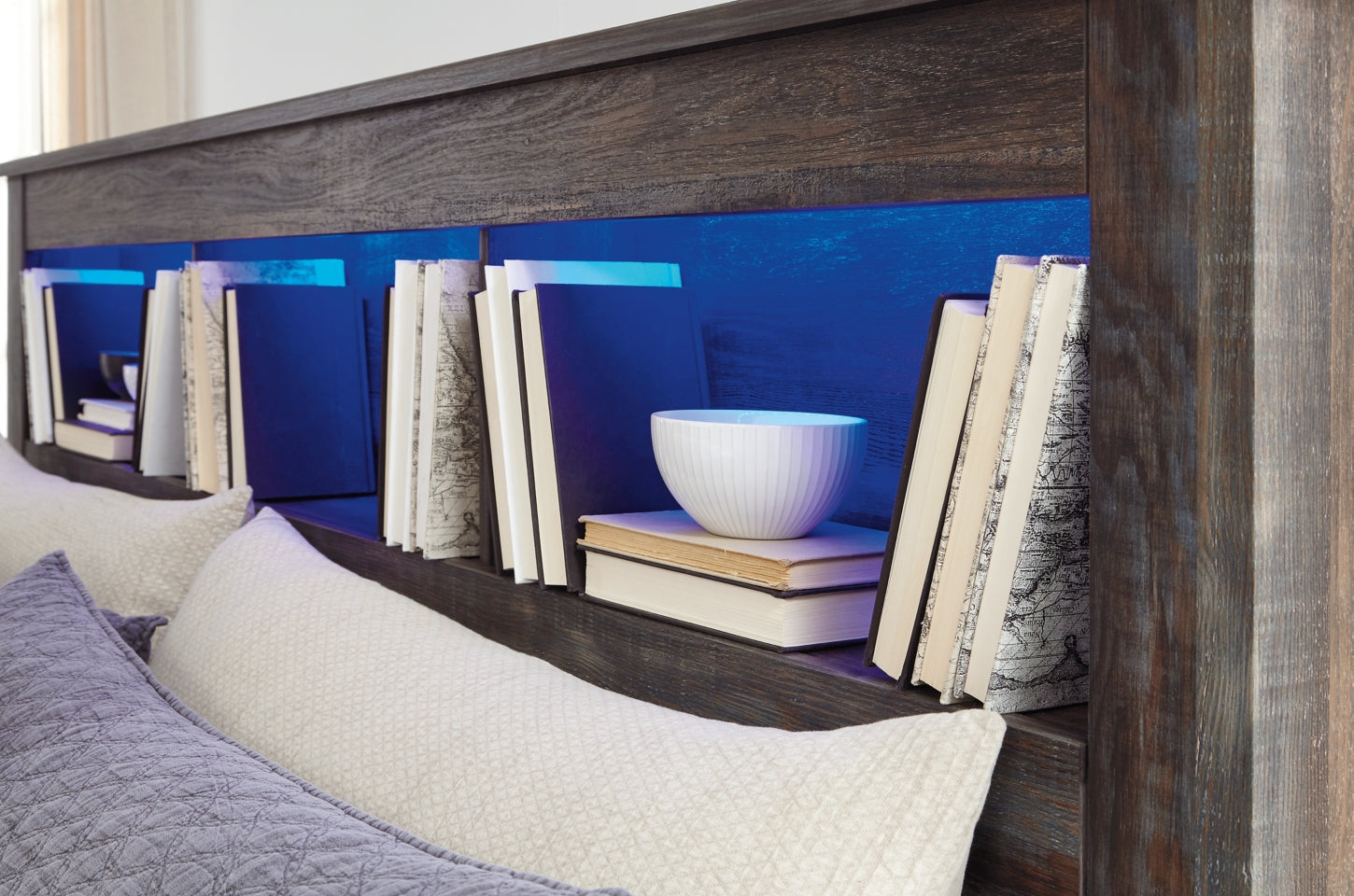 Drystan Queen/Full Bookcase Headboard Bed with Mirrored Dresser - furniture place usa
