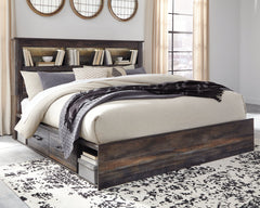 Drystan King Bookcase Bed with 4 Storage Drawers with Mirrored Dresser and Chest - furniture place usa