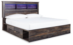 Drystan King Bookcase Bed with 2 Storage Drawers with Mirrored Dresser and 2 Nightstands - PKG003377 - furniture place usa
