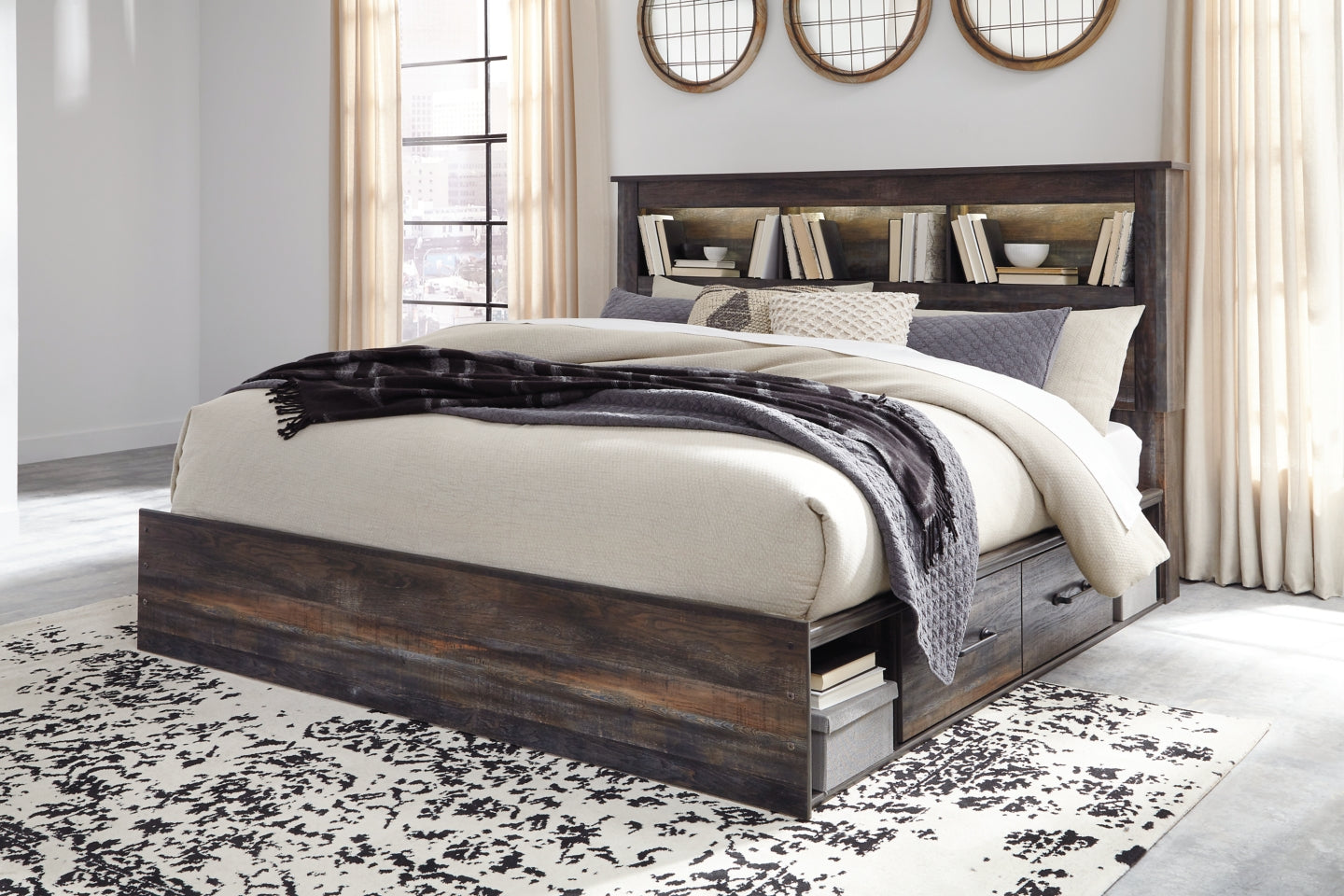 Drystan King Bookcase Bed with 2 Nightstands - furniture place usa