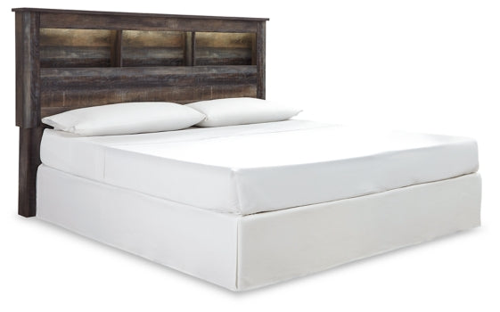 Drystan King/California King Bookcase Headboard Bed with Mirrored Dresser and Chest - furniture place usa