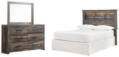 Drystan Queen/Full Bookcase Headboard Bed with Mirrored Dresser - furniture place usa