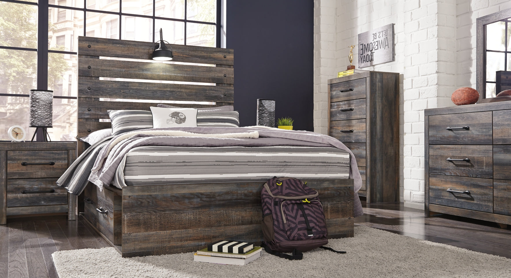 Drystan Queen Panel Bed with 4 Storage Drawers - furniture place usa