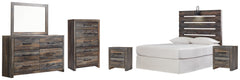 Drystan Full Panel Headboard Bed with Mirrored Dresser, Chest and 2 Nightstands - furniture place usa