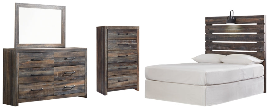 Drystan Full Panel Headboard Bed with Mirrored Dresser and Chest - furniture place usa