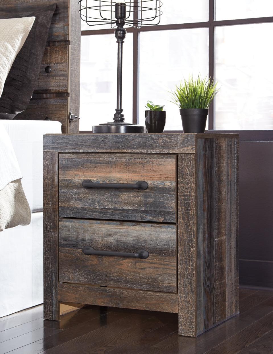 Drystan Queen Bookcase Bed with 4 Storage Drawers with Mirrored Dresser, Chest and Nightstand - furniture place usa
