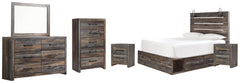 Drystan Queen Panel Bed with 2 Storage Drawers with Mirrored Dresser, Chest and 2 Nightstands - PKG003173 - furniture place usa