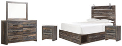 Drystan Queen Panel Bed with 2 Storage Drawers with Mirrored Dresser and 2 Nightstands - PKG003169 - furniture place usa