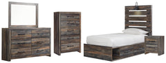 Drystan Twin Panel Bed with 4 Storage Drawers with Mirrored Dresser, Chest and Nightstand - furniture place usa